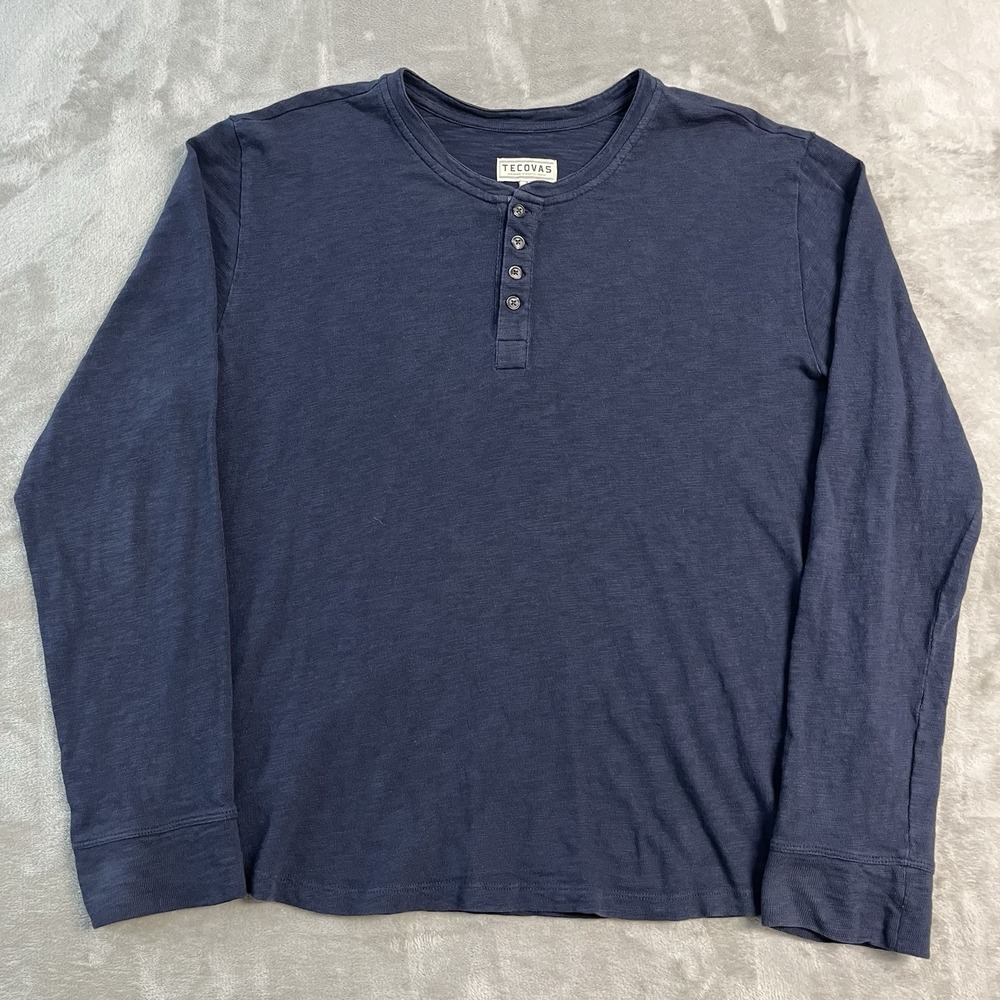 Tecovas Henley Shirt Mens Large Blue Long Sleeve 100% Cotton Casual Western EUC